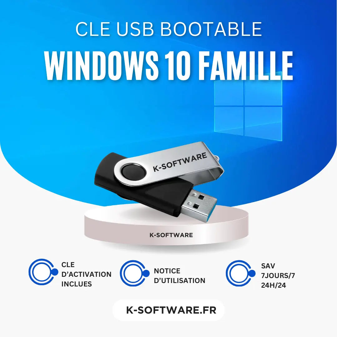 CLE USB bootable Windows 10 Famille K Software Informatique