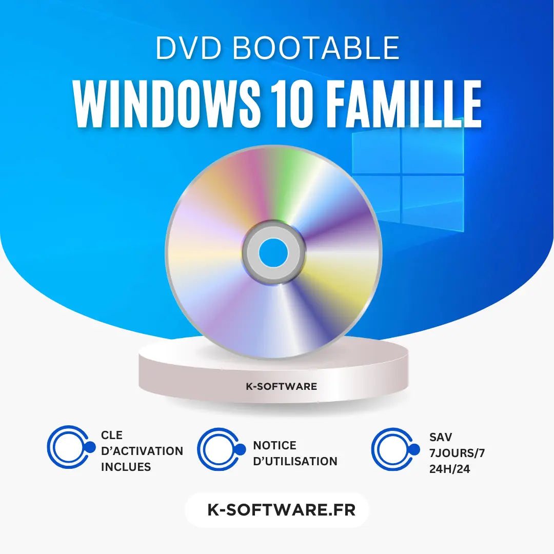 DVD bootable Windows 10 Famille K Software Informatique